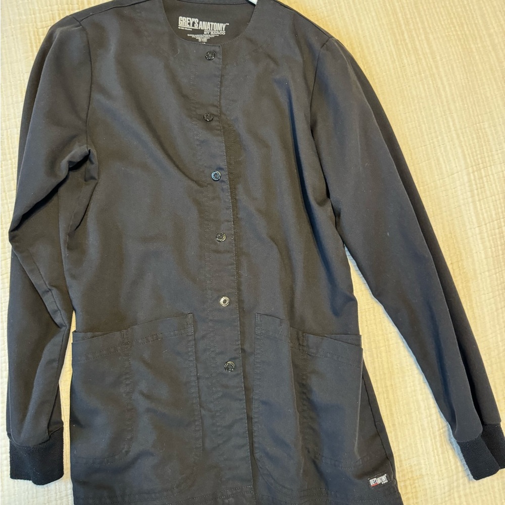 Grey's Anatomy Black Button-Up Scrub Top